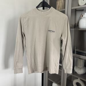 Essentials Fear Of God Tan Long Sleeve Black Logo Pullover Core Tee Shirt Small